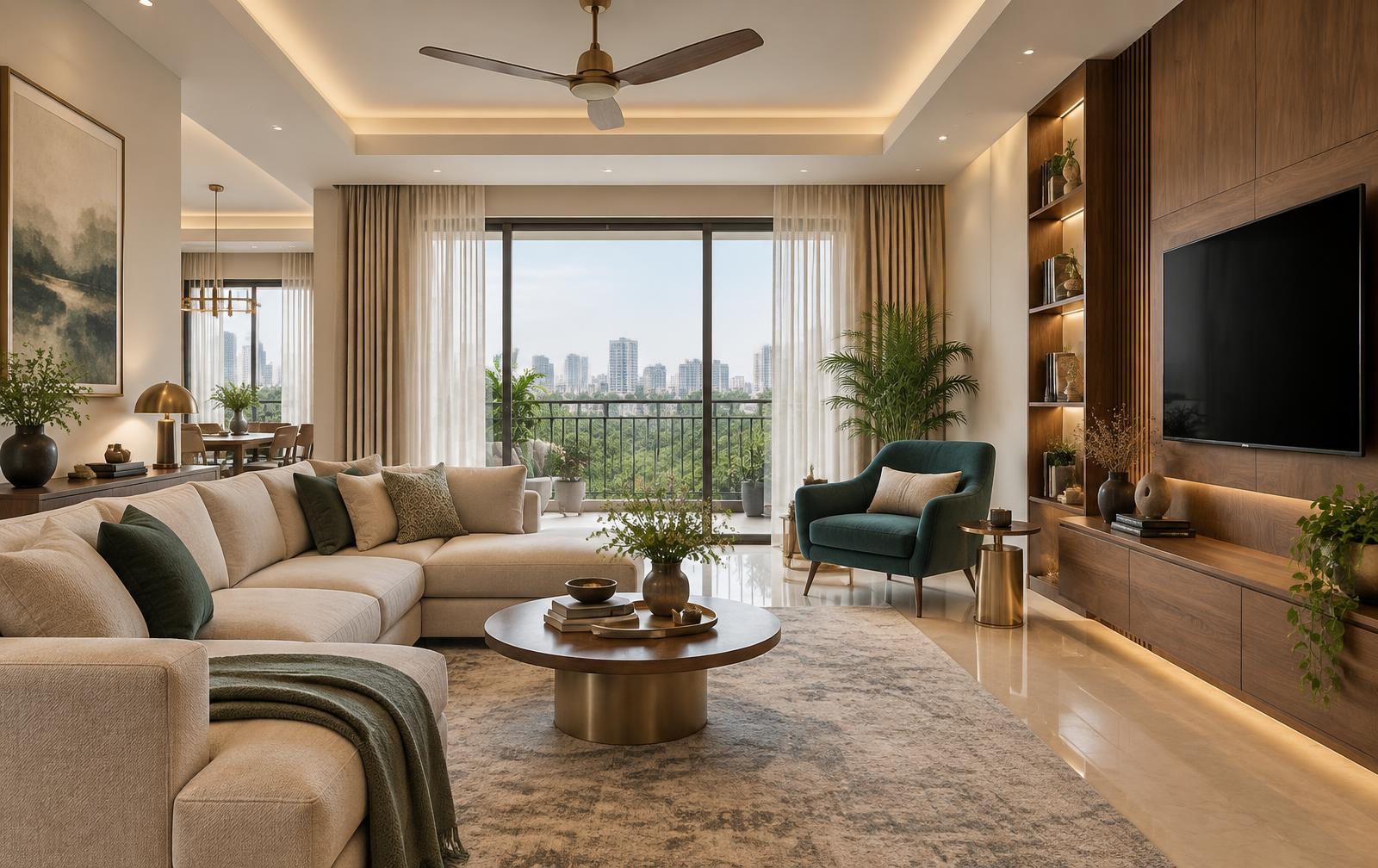Premium contemporary Sumadhura Sarang living room interior concept